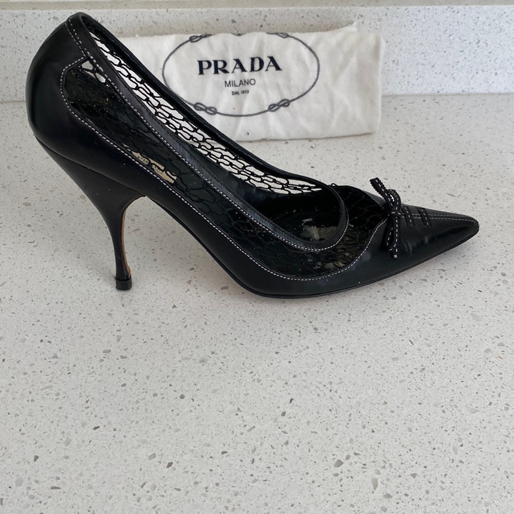 Tempting Vintage Fishnet Prada Pumps.